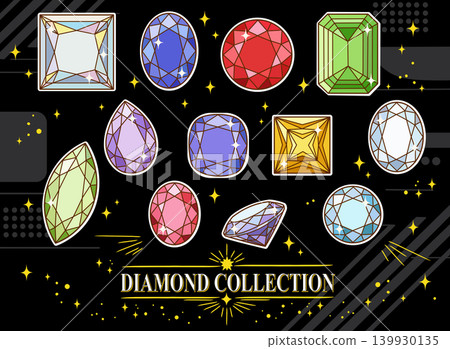 A set of 12 illustrations of sparkling jewels. A set of 12 illustrations of sparkling jewels. 139930135