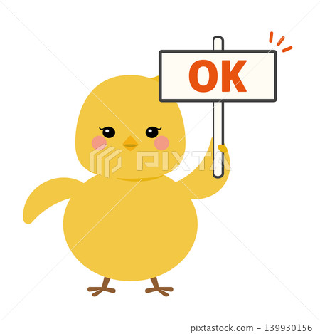 一隻小雞舉著一個OK手勢 一隻小雞舉著一個OK手勢 139930156