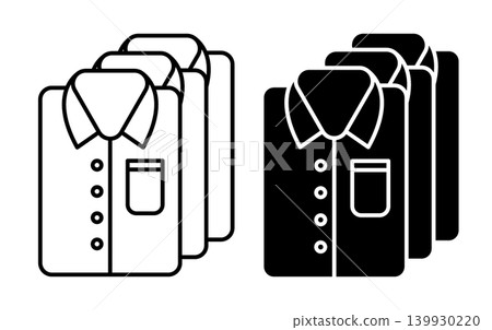 Linear icon. Shirts neatly folded in a stack on display in a store. Simple black and white vector symbol isolated on white background Linear icon. Shirts neatly folded in a stack on display in a store. Simple black and white vector symbol isolated on white background 139930220