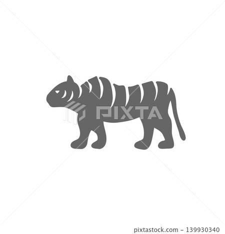 Silhouette illustration of a walking tiger on a white background; image of a zoo or wild animal. 139930340