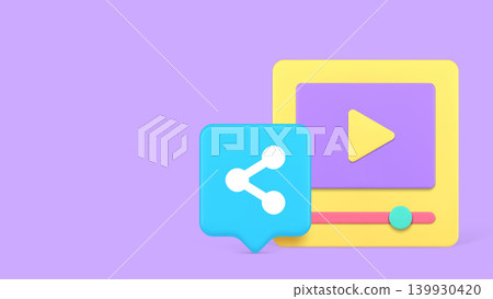 Shareable Video Content Player Interface 3d Banner Template Vector Illustration. 139930420