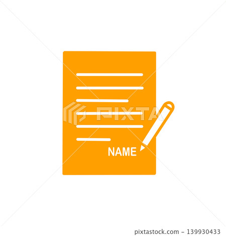 橙色圖標,表示一支筆和一張紙,用於在文件上書寫姓名。 橙色圖標,表示一支筆和一張紙,用於在文件上書寫姓名。 139930433