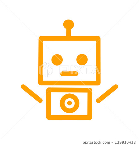 Cute robot icon illustration - orange color - white background - simple - technology 139930438