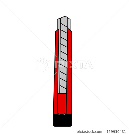 Illustration of a utility knife placed vertically, red, transparent background icon for stationery and craft supplies. Illustration of a utility knife placed vertically, red, transparent background icon for stationery and craft supplies. 139930481