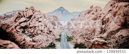 Valley of Fire State Park Nevada Iconic Road Through Red Rock Canyon with Scenic Desert Landscape 139930531