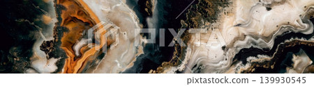 Abstract liquid marble texture with gold and black swirling mineral patterns. 139930545
