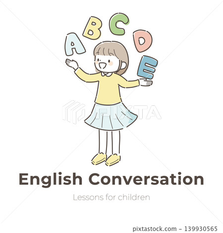 一幅女孩學習英文的插畫（兒童課外活動） 139930565