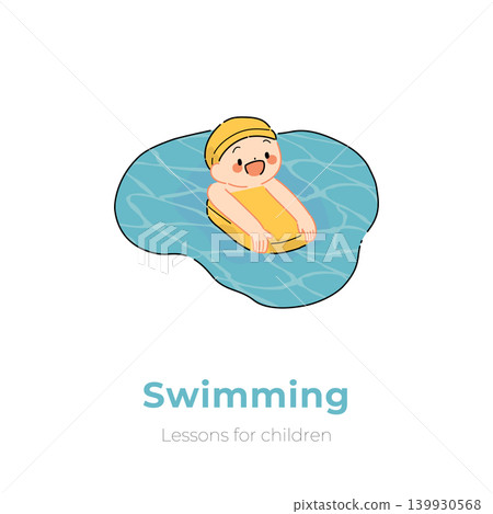 一張兒童在游泳學校游泳的插畫(兒童課外活動/流行色彩) 一張兒童在游泳學校游泳的插畫(兒童課外活動/流行色彩) 139930568