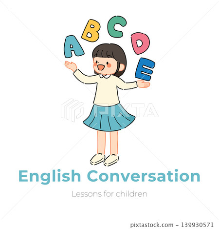 一幅女孩學習英語的插畫(兒童課外活動/流行色彩) 一幅女孩學習英語的插畫(兒童課外活動/流行色彩) 139930571