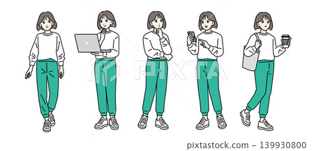 一組年輕女性的各種姿勢(全身照) 一組年輕女性的各種姿勢(全身照) 139930800