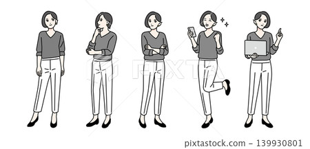 一組年輕女性的各種姿勢(全身照) 一組年輕女性的各種姿勢(全身照) 139930801