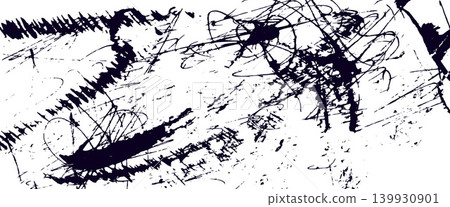 Brush stroke black scratch on white with messy ink splatter and grunge texture. Abstract brush and scribble with stroke marks for punk design. Dynamic black vector for street art and sport poster Brush stroke black scratch on white with messy ink splatter and grunge texture. Abstract brush and scribble with stroke marks for punk design. Dynamic black vector for street art and sport poster 139930901