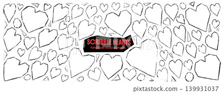 Heart shape doodle for bullet journal page with pen freehand contour. Scribble grunge hearts as hand drawn love sketch on diary cover. Vector handmade elements outline pack for kid coloring page Heart shape doodle for bullet journal page with pen freehand contour. Scribble grunge hearts as hand drawn love sketch on diary cover. Vector handmade elements outline pack for kid coloring page 139931037