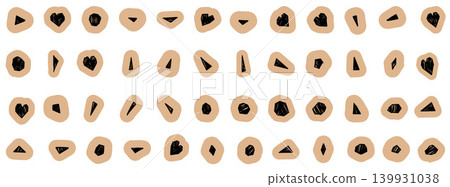 Paper cutout triangle and heart shapes set. Beige collage scrapbook stickers with graphic decoration for craft journal. Vector paper cutout pack isolated Paper cutout triangle and heart shapes set. Beige collage scrapbook stickers with graphic decoration for craft journal. Vector paper cutout pack isolated 139931038