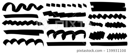 Doodle underline marks with wavy zigzag and straight stroke shapes for highlight notes. Hand drawn doodle underline scribble for text emphasis. Vector marker irregular patch collection isolated 139931108