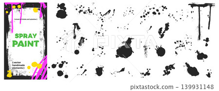 Spray paint blob and splash smudge set for street art poster on white background. Paint ink spray drips with liquid stain and aerosol splotch textures. Isolated vector collection for urban banner Spray paint blob and splash smudge set for street art poster on white background. Paint ink spray drips with liquid stain and aerosol splotch textures. Isolated vector collection for urban banner 139931148