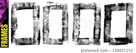 Grunge frame roller ink texture rectangle with paint print for magazine layout and poster. Urban letterpress square and linocut stamp. Grunge vector frame with vertical ribbed edges and retro vignette Grunge frame roller ink texture rectangle with paint print for magazine layout and poster. Urban letterpress square and linocut stamp. Grunge vector frame with vertical ribbed edges and retro vignette 139931152