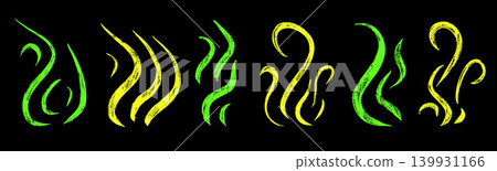 Grunge textured poison, pencils bad smell, wind, smoke set. Hand-drawn aroma waves and water lines. Naive shapes illustration. Vector collection of fume, flame or cloud air silhouette Grunge textured poison, pencils bad smell, wind, smoke set. Hand-drawn aroma waves and water lines. Naive shapes illustration. Vector collection of fume, flame or cloud air silhouette 139931166