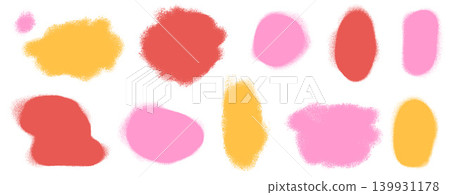 Pastel brush blob shapes with spray paint texture for callout frame. Warm pastel spots patches in pink and yellow isolated on white. Soft airbrush red vector set for kid collage and stickers set Pastel brush blob shapes with spray paint texture for callout frame. Warm pastel spots patches in pink and yellow isolated on white. Soft airbrush red vector set for kid collage and stickers set 139931178