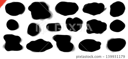 Spray paint splotch frames with graffiti drip for street art overlay. Black spray spot patches in organic ink with rough edges. Textured vector paint blobs for sale badge and promotion banner isolated Spray paint splotch frames with graffiti drip for street art overlay. Black spray spot patches in organic ink with rough edges. Textured vector paint blobs for sale badge and promotion banner isolated 139931179