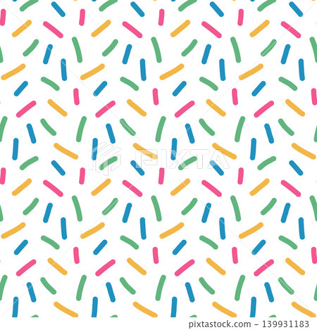 Scribble sprinkles multi color seamless pattern. Small dash funky random sprinkles background. Simple birthday confetti wallpaper. Vector surface design. Fun party repeat illustration print design Scribble sprinkles multi color seamless pattern. Small dash funky random sprinkles background. Simple birthday confetti wallpaper. Vector surface design. Fun party repeat illustration print design 139931183