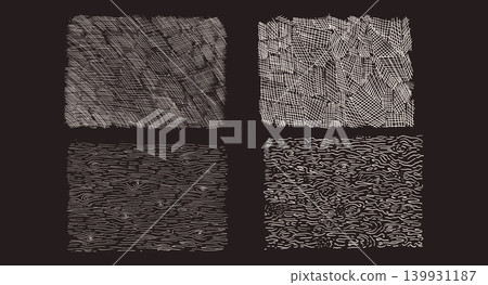 Hand-drawn chalk crosshatching, wood patterns texture. Handmade collection with organic pencil textures. Doodle crayon line sketches backgrounds for creative design. Vector handmade organic bg set Hand-drawn chalk crosshatching, wood patterns texture. Handmade collection with organic pencil textures. Doodle crayon line sketches backgrounds for creative design. Vector handmade organic bg set 139931187