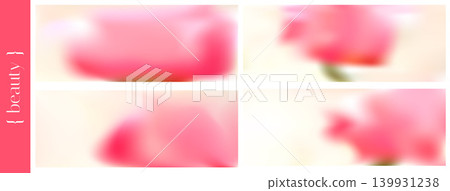 Gentle flower set with soft pink bloom and spring floral panel. Blurred horizontal layout in delicate gentle mood for beauty advertisement design. Vector flower banner set for promo fashion poster bg 139931238