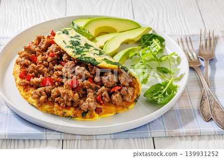 Folded Omelet Stuffed With Ground Beef And Pepper Folded Omelet Stuffed With Ground Beef And Pepper 139931252