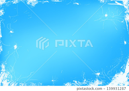 Ice grunge texture with crack lines and worn snow overlay on bright blue background. Scratch effect on ice rink frame with grunge edge for winter label. Frost vector backdrop with rough aged surface 139931287