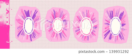 Cutout paper and collage crayon text box with photo chalk pencil. Hand drawn circle with pastel cutout paper border. Vector frame for journal and digital planner binder set isolated on grid notebook Cutout paper and collage crayon text box with photo chalk pencil. Hand drawn circle with pastel cutout paper border. Vector frame for journal and digital planner binder set isolated on grid notebook 139931292