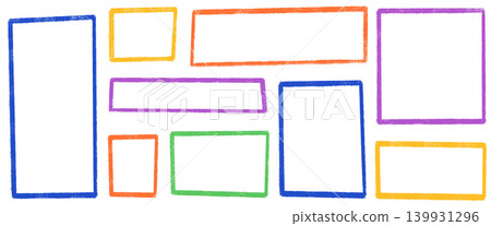 Crayon geometric frame with rectangle kid text and organic photo box square shape. Plain crayon border with chalk pencil and kindergarten color. Vector frames set for school notebook and planner Crayon geometric frame with rectangle kid text and organic photo box square shape. Plain crayon border with chalk pencil and kindergarten color. Vector frames set for school notebook and planner 139931296