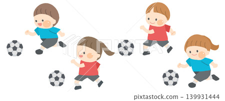 Four children practicing soccer Four children practicing soccer 139931444