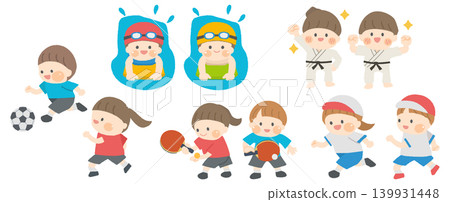 A set of illustrations of children playing various sports. A set of illustrations of children playing various sports. 139931448