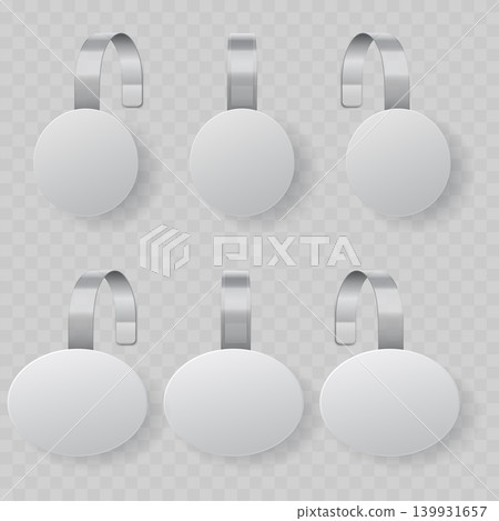 Realistic White Shelf Wobbler Mockup Set. Vector Realistic White Shelf Wobbler Mockup Set. Vector 139931657