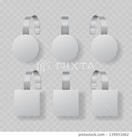 Realistic White Shelf Wobbler Mockup Set. Vector Realistic White Shelf Wobbler Mockup Set. Vector 139931662