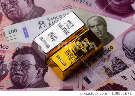 Gold and silver bullion or ingots as metals for bank storage, investments. Gold and silver bars Gold and silver bullion or ingots as metals for bank storage, investments. Gold and silver bars 139931671