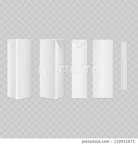 Realistic White Juice Box Mockup Set with Straw. Vector Small Milk Carton Packaging Template. Realistic White Juice Box Mockup Set with Straw. Vector Small Milk Carton Packaging Template. 139931673