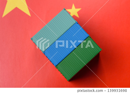 Cargo container on the china flag as a conceptual backdrop for goods export. Cargo container Cargo container on the china flag as a conceptual backdrop for goods export. Cargo container 139931698