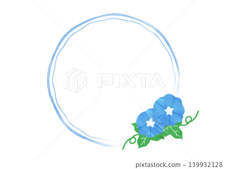 藍色牽牛花圓形邊框 - 水彩風格 139932128