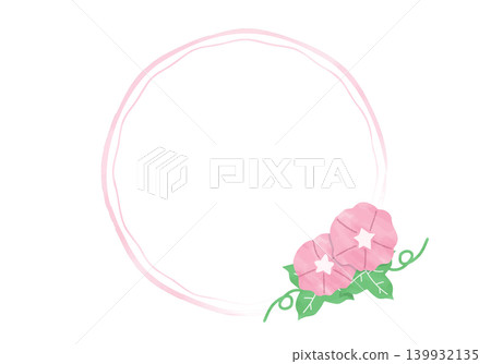 Pink morning glory circular frame - watercolor style Pink morning glory circular frame - watercolor style 139932135