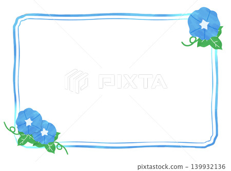 Horizontal frame of blue morning glories - watercolor style 139932136