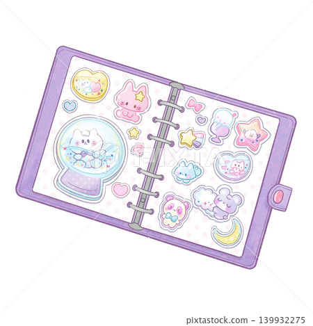 Cute pastel-colored sticker book illustrations, fancy stationery, sticker collection 139932275