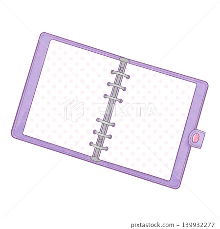 Cute pastel-colored binder notebook with illustrations, unused sticker book, frame, and copy space. Cute pastel-colored binder notebook with illustrations, unused sticker book, frame, and copy space. 139932277