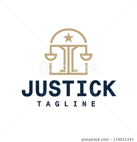 Minimalist Legal Logo Featuring Justice Scales and a Star In a Clean Geometric Vector Style For Law Firms, Attorneys, Legal Services, Courts, And Consulting Brands. Minimalist Legal Logo Featuring Justice Scales and a Star In a Clean Geometric Vector Style For Law Firms, Attorneys, Legal Services, Courts, And Consulting Brands. 139932343