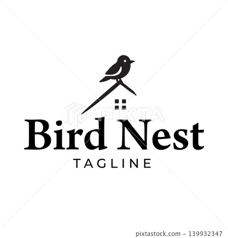 Minimalist Combination Logo Featuring a Perched Bird with a House Roof and Window in a Clean Silhouette Design Style Suitable for Real Estate, Home Builders, Rentals, Bird Shops, And Eco Living Brands Minimalist Combination Logo Featuring a Perched Bird with a House Roof and Window in a Clean Silhouette Design Style Suitable for Real Estate, Home Builders, Rentals, Bird Shops, And Eco Living Brands 139932347