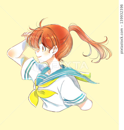 身穿水手服的女學生，側臉清晰可見，綁著馬尾。 139932396