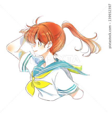 身穿水手服的女學生,側臉清晰可見,綁著馬尾。 身穿水手服的女學生,側臉清晰可見,綁著馬尾。 139932397