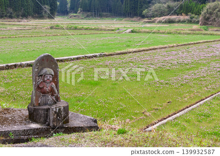 A cultural artifact from Kagoshima, capturing a rural landscape with rice field deities and lotus flowers. A cultural artifact from Kagoshima, capturing a rural landscape with rice field deities and lotus flowers. 139932587