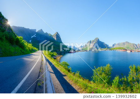 Scenic view of an empty highway winding through the nature of Norway. Scenic view of an empty highway winding through the nature of Norway. 139932602