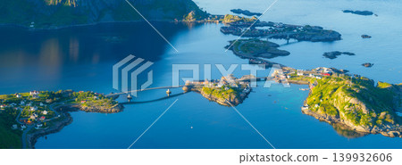 Aerial drone view of Reine and Hamnoy villages in Lofoten islands, Norway. Aerial drone view of Reine and Hamnoy villages in Lofoten islands, Norway. 139932606